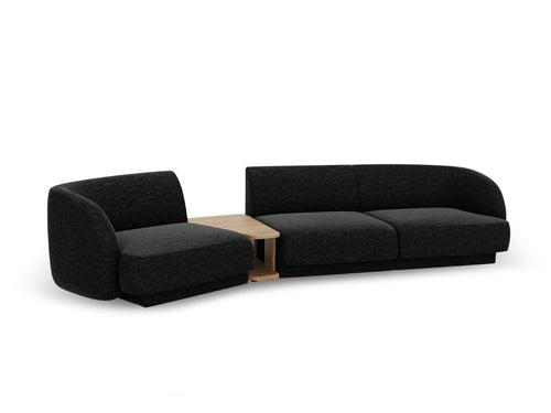 Micadoni linker modulaire bank Miley 3-zits, chenille, zwart - 126x303x70cm