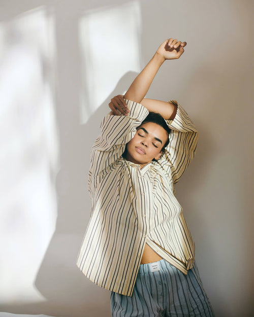 noo.ma Tala pyjamashirt - gestreept, 100% biologisch katoen, Yellow, XL/XXL