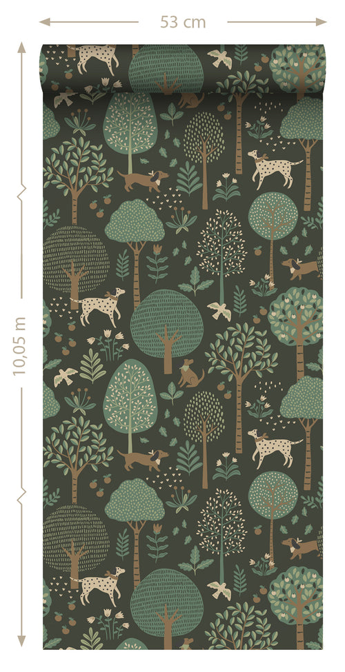 ESTAhome behang honden donkergroen - 50 x 900 cm - 139713 - vtwonen shop