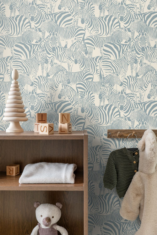 ESTAhome behang zebra's blauw - 50 x 900 cm - 132212