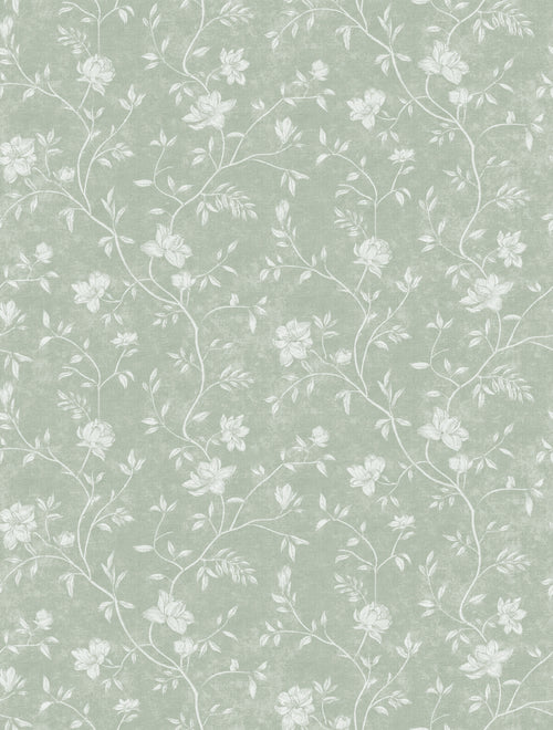 Sanders & Sanders behang bloemetjes licht vergrijsd groen en wit - 53 cm x 10 m - 640197 - vtwonen shop