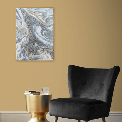 Art for the Home Canvas met handgeschilderde details - Marble effect - 70x50cm - Blauw/Goud - vtwonen shop
