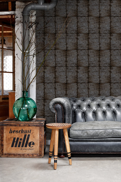 ESTAhome behang zinken platen bruin zwart en grijs - 53 cm x 10.05 m - 138880