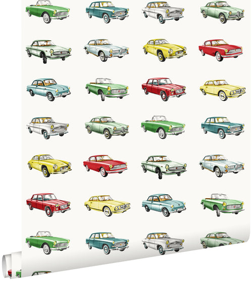 ESTAhome behang vintage auto's rood, geel en groen - 53 cm x 10.05 m - 138731