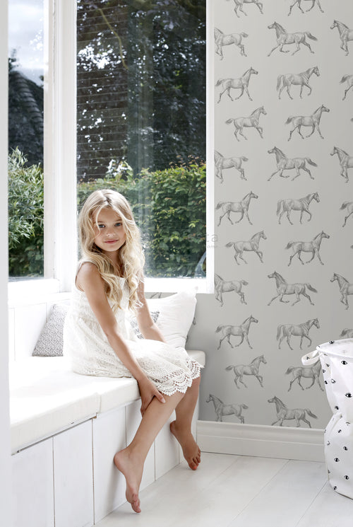 ESTAhome behang getekende paarden donker beige - 53 cm x 10.05 m - 128808