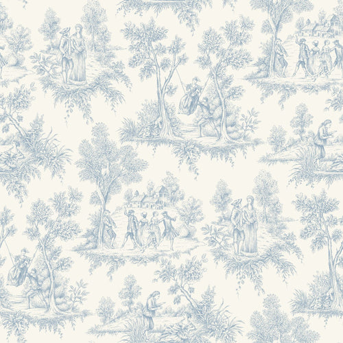 ESTAhome behang toile de jouy print lichtblauw - 50 x 900 cm - 132095