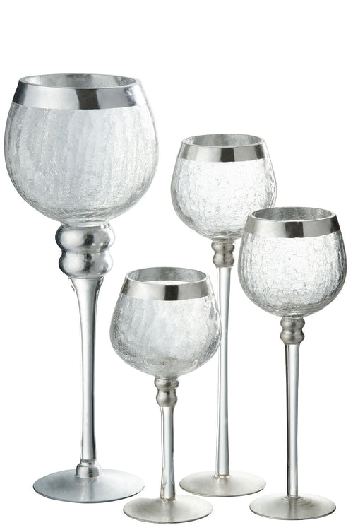 J-Line kandelaar Bol Op Voet Craquelé - glas - transparant/zilver - large
