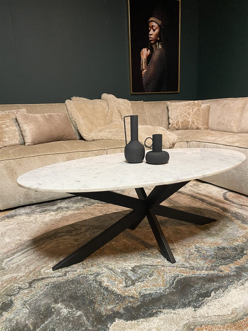 StarFurn Salontafel Faye - Ovaal Wit Marmer - 130x70x46cm - vtwonen shop