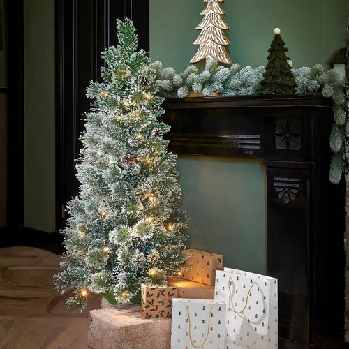 Black Box Trees Vandans Kunstkerstboom met Verlichting H120 x Ø60cm - Kunstboom met Kerstversiering - Kunst Kerstboom met Besneeuwde Takken - Groen