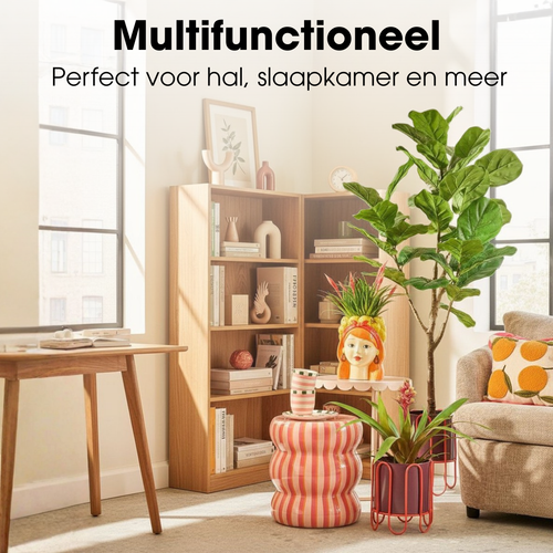 Mica Decorations Dione Bloempot op Standaard - Plantenpot Set van 2 - Plantenstandaard H35 x Ø26 cm - Plantenhouder van Metaal - Pottenset - Rood