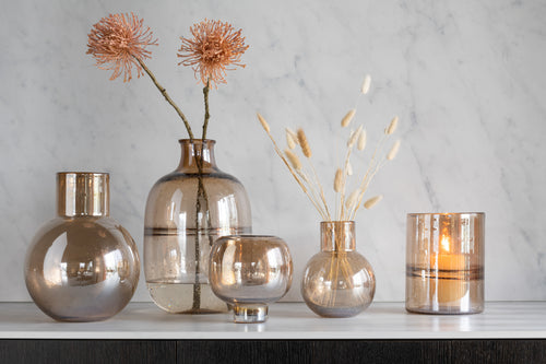 J-Line vaas Rond Ribbel - glas - amber - large - 35 cm hoog - vtwonen shop