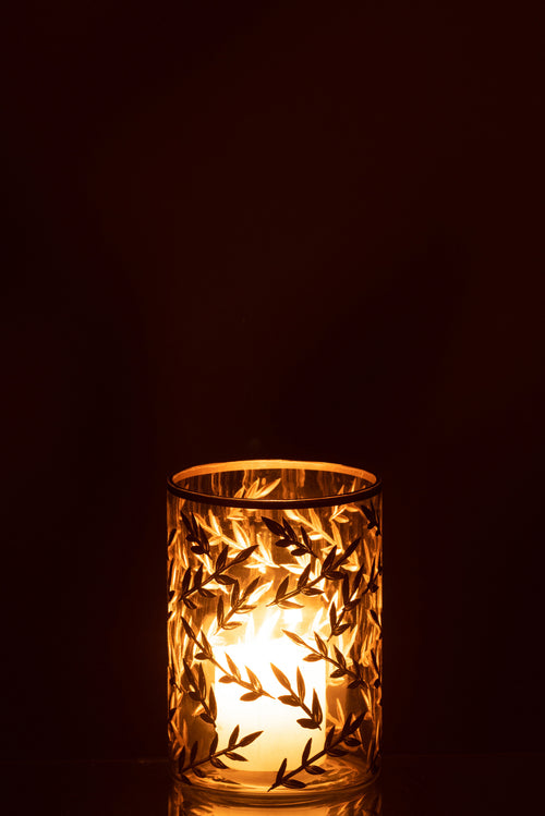 J-Line theelichthouder Tarwe - glas - goud/transparant - small