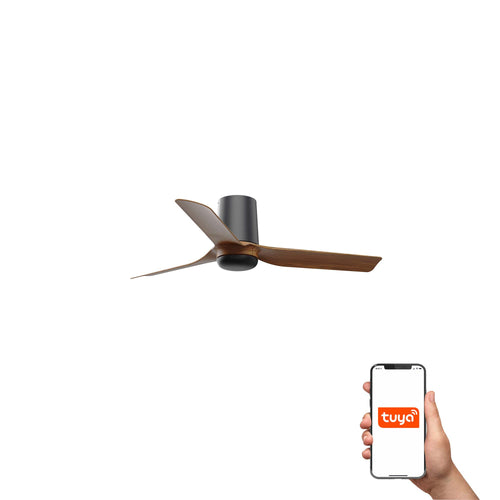 Faro Mini Punt Tub Kleine plafondventilator met 3 bladen, matzwart, walnoot, Tuya Smart System
