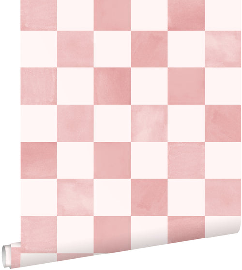 ESTAhome behang geblokt motief roze en wit - 50 x 900 cm - 131288 - vtwonen shop