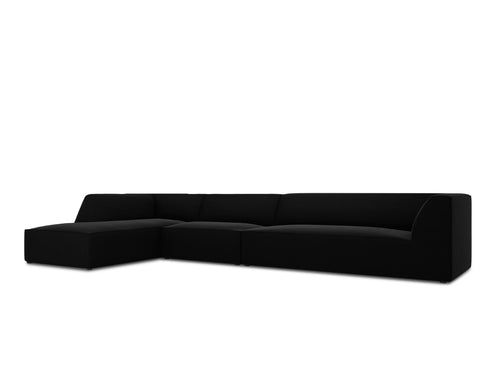 Micadoni linker hoekbank Ruby 5-zits, flueel, zwart - 180x366x69cm