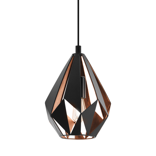 EGLO hanglamp Carlton 1 - e27 - ø 20,5 cm - zwart/koper - vtwonen shop