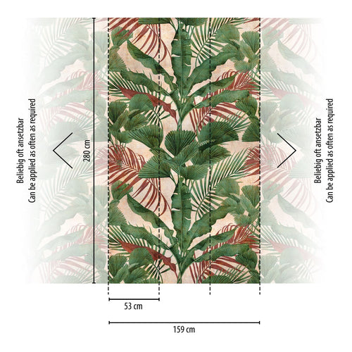 Livingwalls fotobehang jungle-motief groen, beige, rood en bruin - 159 x 280 cm - AS-391852