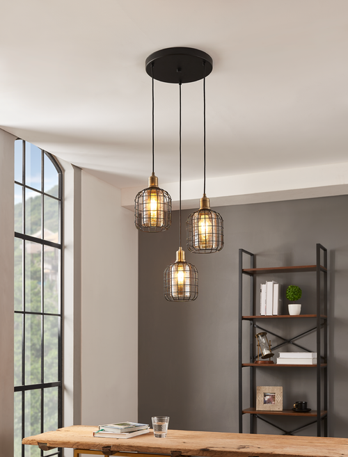 EGLO hanglamp Chisle - e27 - ø 42,5 cm - glas - zwart/amber - vtwonen shop