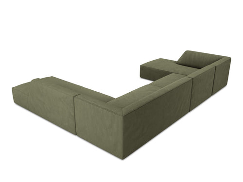 Micadoni Panoramische hoekbank rechts Ruby 7-zits, ribfluwelen, groente - 273x366x69cm