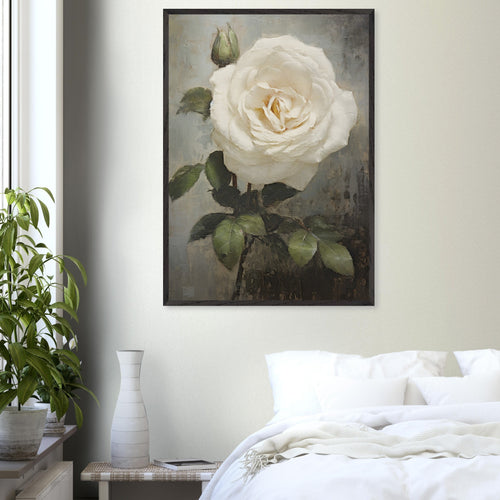 Artfulprints Poster met Lijst White rose   - 70x100 cm - Wit