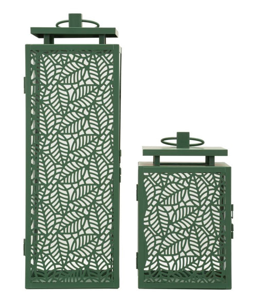 Set van 2 metalen lantaarns groen 15x14,5x41,5 - 15x14,5x24 cm