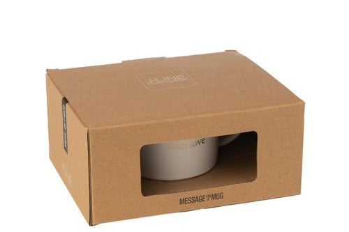 J-Line kop + schoteltje + lepel Hart Engels - porselein - wit - 6 stuks - vtwonen shop