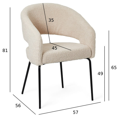 Furnhouse eetkamerstoelen armleuning Natalie - Beige - Stof (Bouclé) - Set van 6