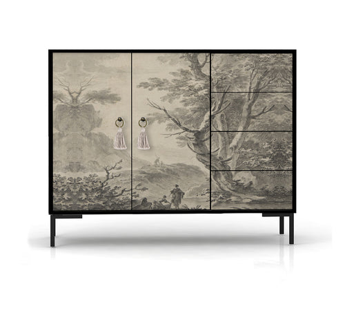 Laag dressoir met 2 deuren en 4 laden van MDF met Wasvrouw patroon - vtwonen shop