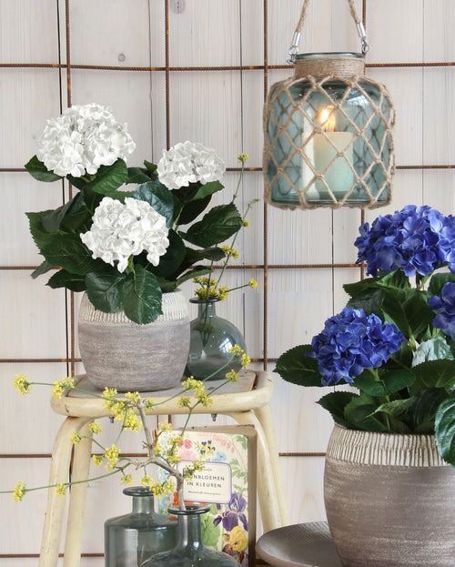 Mica Decorations Hortensia Kunstplant in Bloempot Stan - H45 x Ø45 cm - Wit
