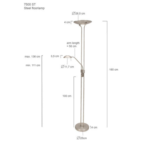 Mexlite vloerlamp Biron - 2 lichts - 52x 180 cm - mat chroom - vtwonen shop