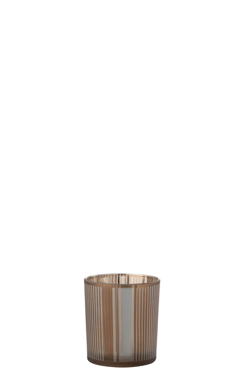 J-Line windlicht Strepen - glas - bruin/wit - small