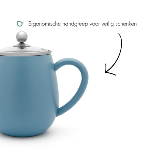 Bredemeijer - Dubbelwandige theepot Eva - 1,1 liter - IJsblauw - Met filter
