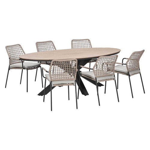 Garden Impressions Tuinset Natas sand 7-delig - Tulli tuintafel ovaal 220x115 cm