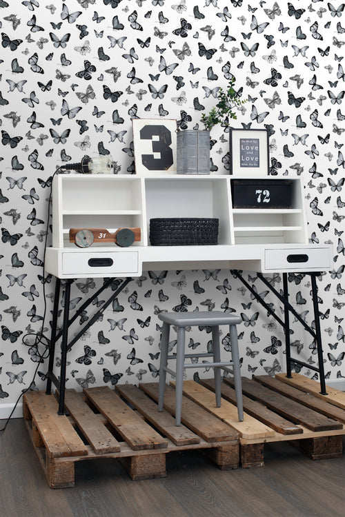 ESTAhome behang vlinders zwart en wit - 53 cm x 10.05 m - 138512