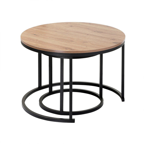Calicosy - LENNY Set van 2 ronde salontafels - Eiken - 70x70x45,5 cm