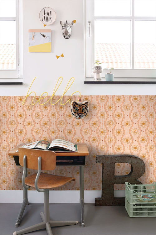 ESTAhome behang retro ornamenten roze, oranje en geel - 50 x 900 cm - 131715