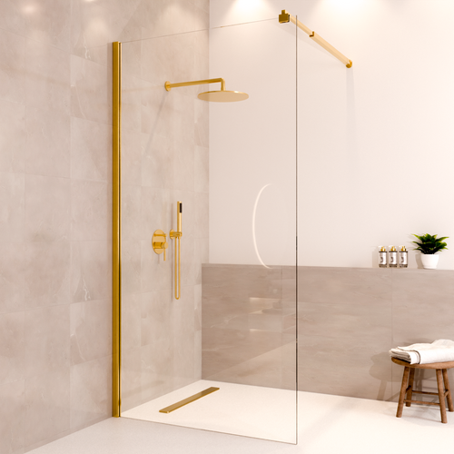 LOMAZOO douchewand Lima - inloopdouche - anti kalk nano coating - helder glas - 8 mm - goud - 100 x 200 cm