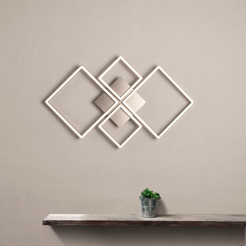 Searchlight ART - 4 Light Square Led Wall, Flush Fitting - Satijn Zilver