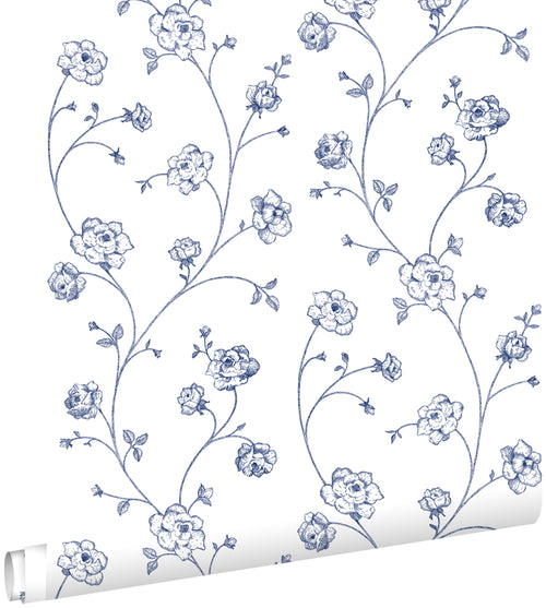 ESTAhome behang toile de jouy rozen wit en blauw - 53 cm x 10.05 m - 139300