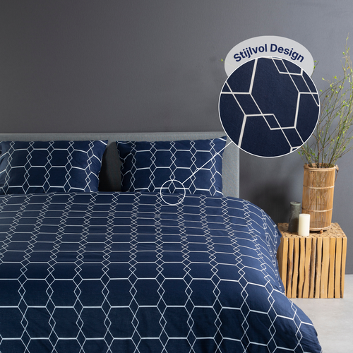 Katoenen Dekbedovertrek - Graphic Navy