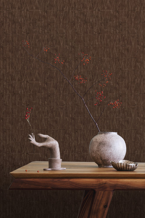 ESTAhome behang grafische lijnen donkerbruin - 50 x 900 cm - 131413 - vtwonen shop