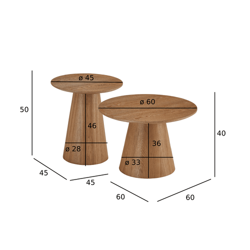 Furnhouse salontafel set Tango - Natuurlijk eikenhout - Ø 45/60 cm
