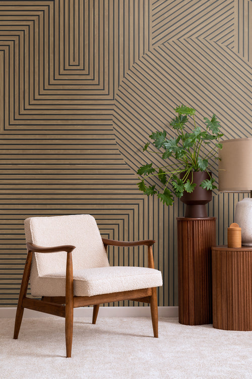 Origin Wallcoverings fotobehang 3D-houtmotief bruin - 300 x 279 cm - 357314 - vtwonen shop