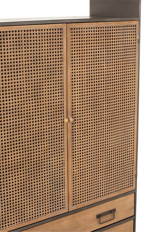 J-Line kast Hoog 3 Laden - hout/metaal - naturel/zwart