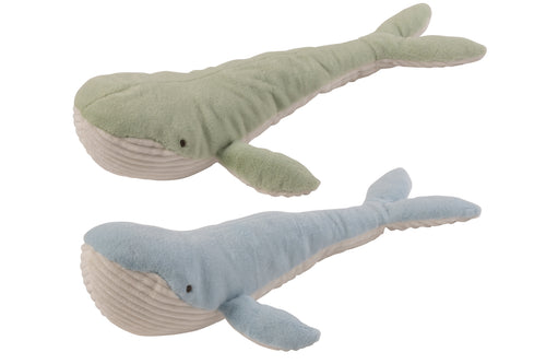 J-Line knuffelbeer Walvis - polyester - muntgroen/lichtblauw - large - set van 2