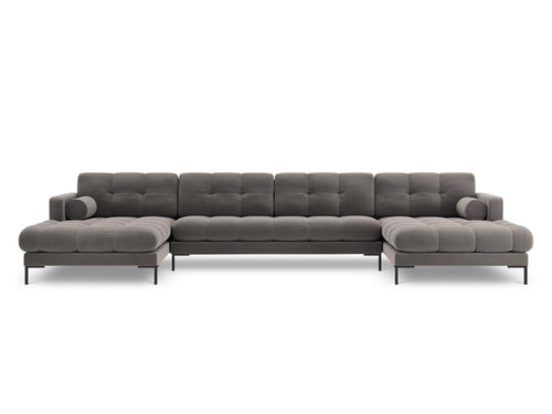Cosmopolitan Design Panoramische bank Bali 7-zits, flueel, lichtgrijs - 185x383x75cm