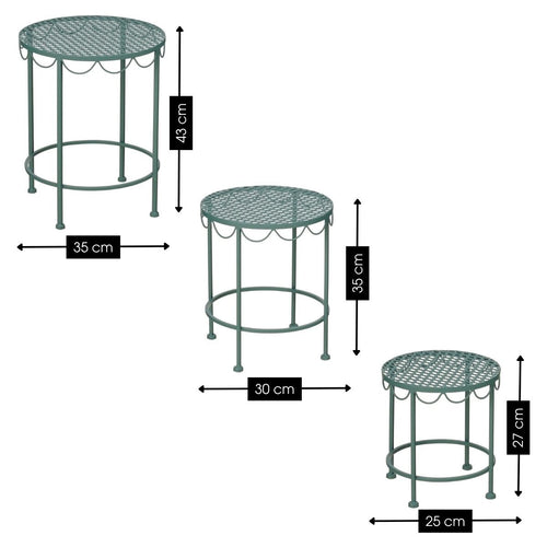 Mica Decorations Marseille Plantenrek Plantentafel Set van 3 - Plantenstandaard met Drie Hoogtes - Plantentafeltje voor Binnen en Buiten - Open