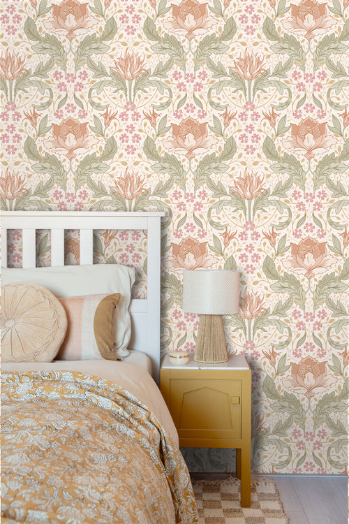 ESTAhome behang vintage bloemen in art nouveau stijl beige, roze en groen - 50 x 900 cm - 131078 - vtwonen shop