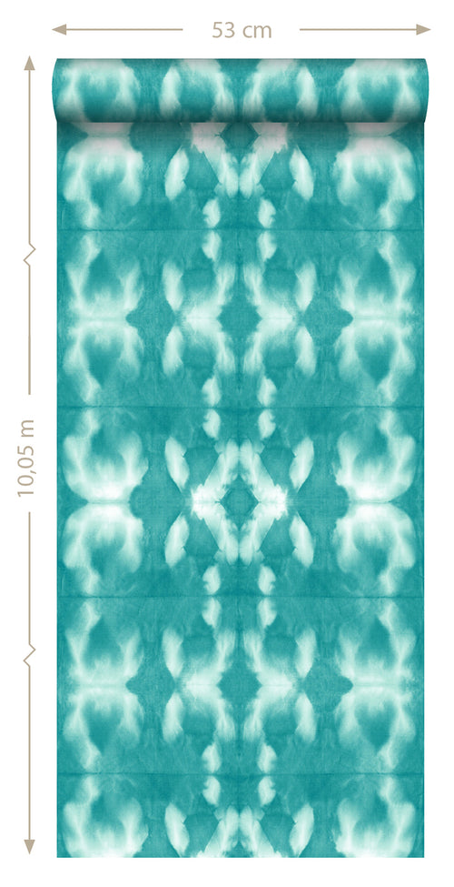 ESTAhome behang tie-dye shibori motief intens turquoise - 53 cm x 10.05 m - 148683