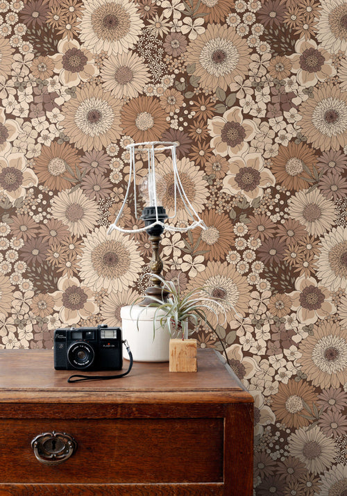 ESTAhome behang retro bloemen bruin - 50 x 900 cm - 131316 - vtwonen shop